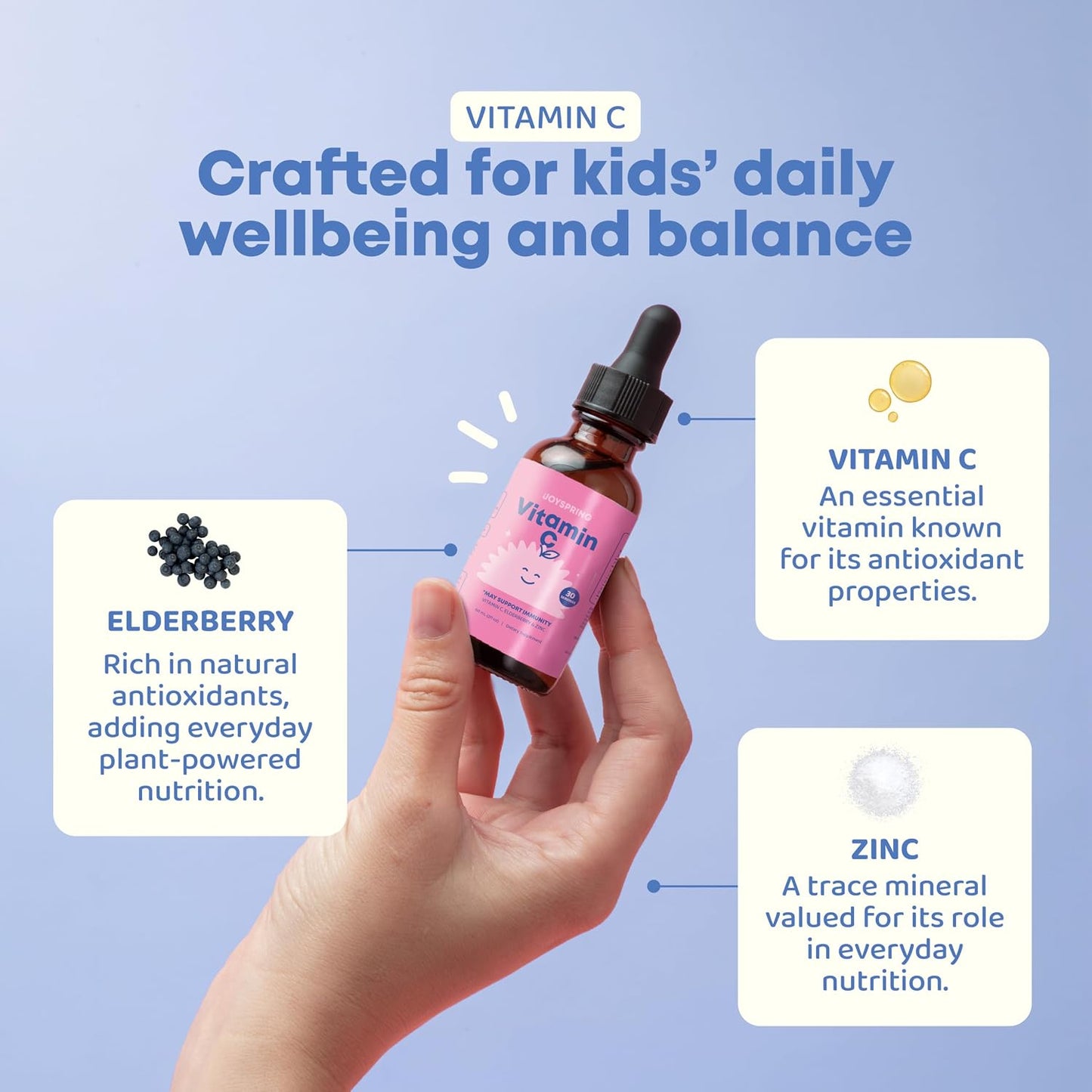 JoySpring Vitamin C and Zinc for Kids – Elderberry Liquid Supplement, 120 ml (60 Servings) - görsel 5