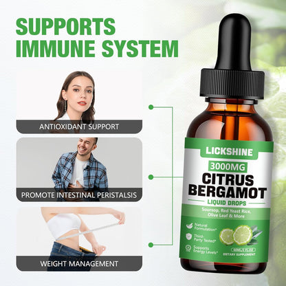 lickshine Citrus Bergamot Liquid Drops 3000mg - 2 Pack - Fast-Absorbing Liquid Supplement for Cholesterol & Immune Support, 120 mL Each
