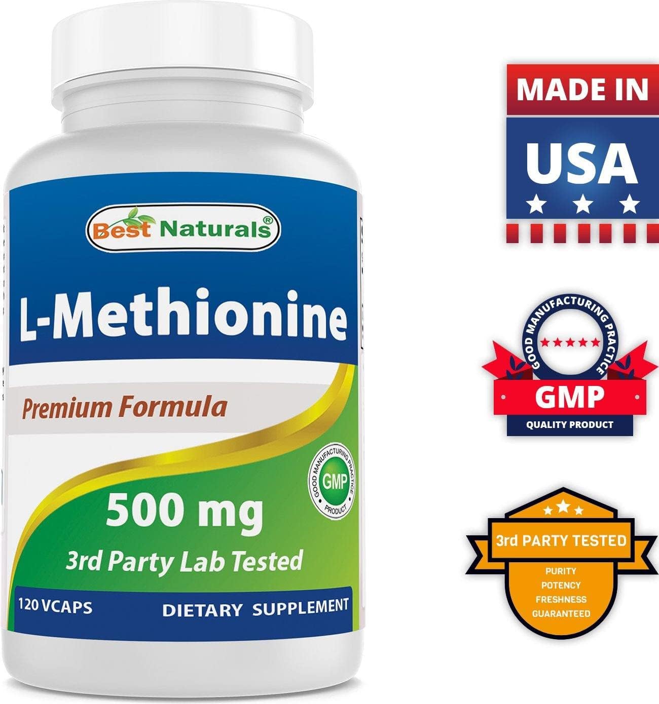 Best Naturals L-Methionine 500 mg 120 Vegetarian Capsules - görsel 7