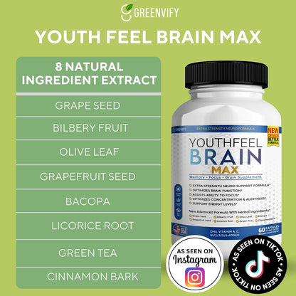 Youthfeel Brain Max Extra Strength Cognitive – GABA – A calming neurotransmitter that may help promote relaxation – Image 3