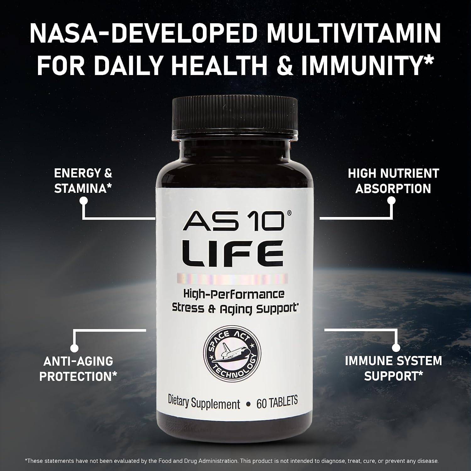 Nugevity AS 10 Life – Stress, Immune Support and Anti-Ageing Supplement - Multivitamin and Antioxidants Tablet, Resveratrol, Alpha Lipoic Acid, Lutein and Zeaxanthin, Co-Developed by NASA, 60 ct - görsel 2