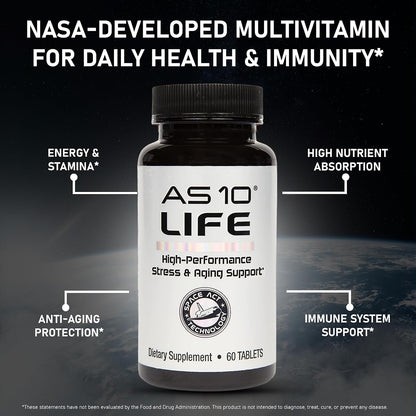 Nugevity AS 10 Life – Stress, Immune Support and Anti-Ageing Supplement - Multivitamin and Antioxidants Tablet, Resveratrol, Alpha Lipoic Acid, Lutein and Zeaxanthin, Co-Developed by NASA, 60 ct