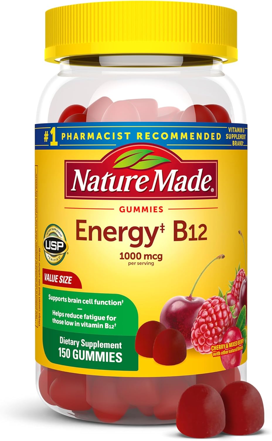 Nature Made Energy B12 Adult Gummies - 1000 mcg, 150 Count, Pack of 2 - görsel 1