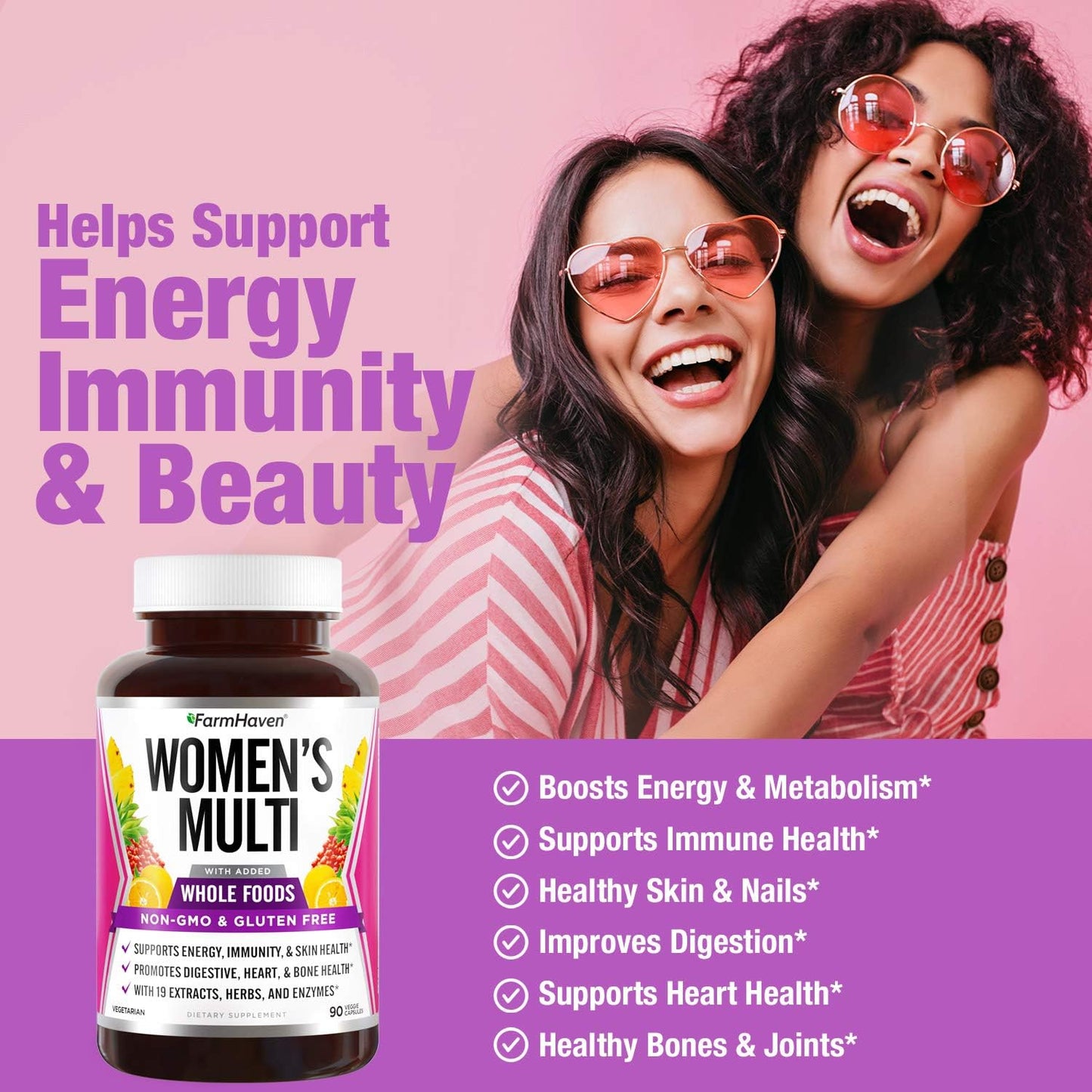 FarmHaven Multivitamin for Women | 22 Essential Nutrients with Whole Foods & Enzymes | Daily Women's Vitamins - 90 Capsules - görsel 3