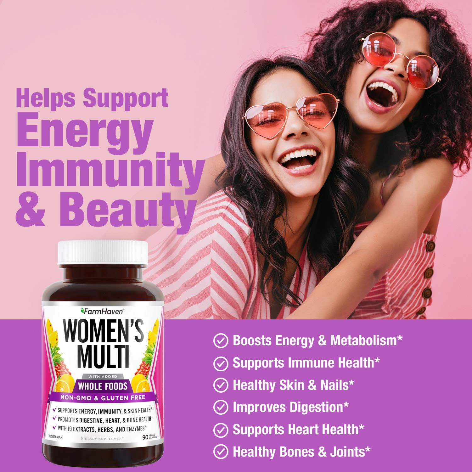 FarmHaven Multivitamin for Women | 22 Essential Nutrients with Whole Foods & Enzymes | Daily Women's Vitamins - 90 Capsules - görsel 3