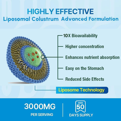KEDISOM Grass-Fed Bovine Colostrum Powder – Liposomal, High IgG 3000 mg, Gut Health & Immune Support, Unflavoured, 50 Servings