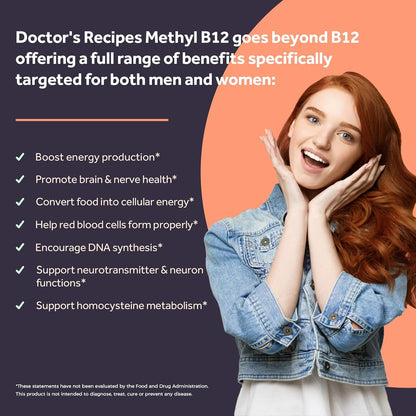 Doctor's Recipes Vitamin B12 Sublingual – – Fast dissolve sublingual tablets – no water needed – Image 3