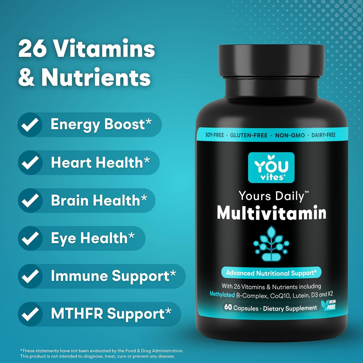 You Vites Methylated Multivitamin for Men and Women's - Methyl Multi Without Iron - 60 Capsules – Image 2