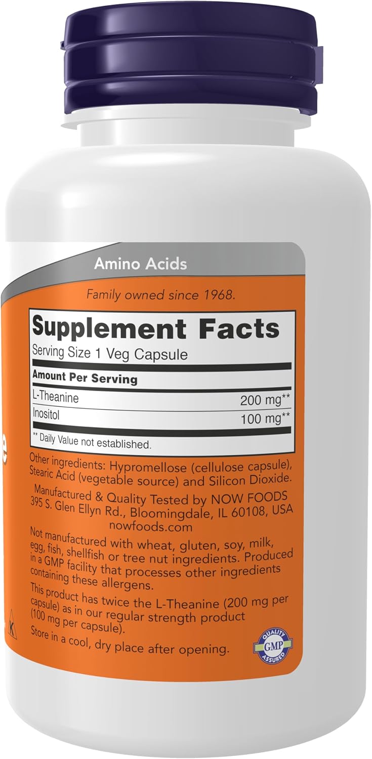 NOW Foods L-Theanine 200 mg with Inositol, Stress Support Supplement, 120 Veg Capsules - görsel 2