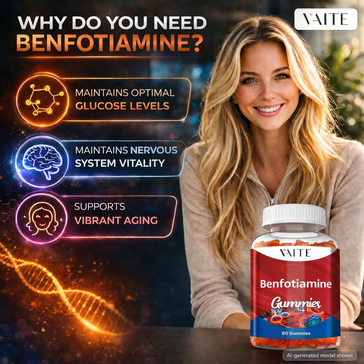 Benfotiamine 320mg Gummies with 45mg L-Leucine Supplement: Essential Vitamin B1 Complex for Men and Women's, Non-GM, Vegan & Gluten Free - Supports Metabolism, Energy & Nervous System Health - görsel 2