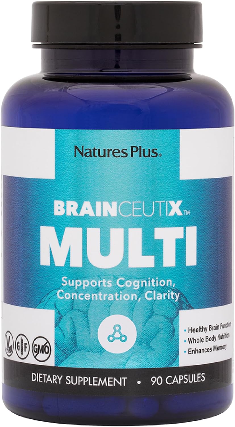 NaturesPlus BrainCeutix Multivitamin Capsules - Cognitive Support with B Vitamins & Minerals, 90 Capsules - görsel 1