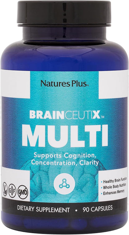 NaturesPlus BrainCeutix Multivitamin Capsules - Cognitive Support with B Vitamins & Minerals, 90 Capsules