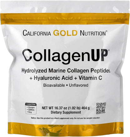 California Gold Nutrition CollagenUP®, Hydrolysed Marine Collagen Peptides with Hyaluronic Acid and Vitamin C, Unflavoured, 206 g