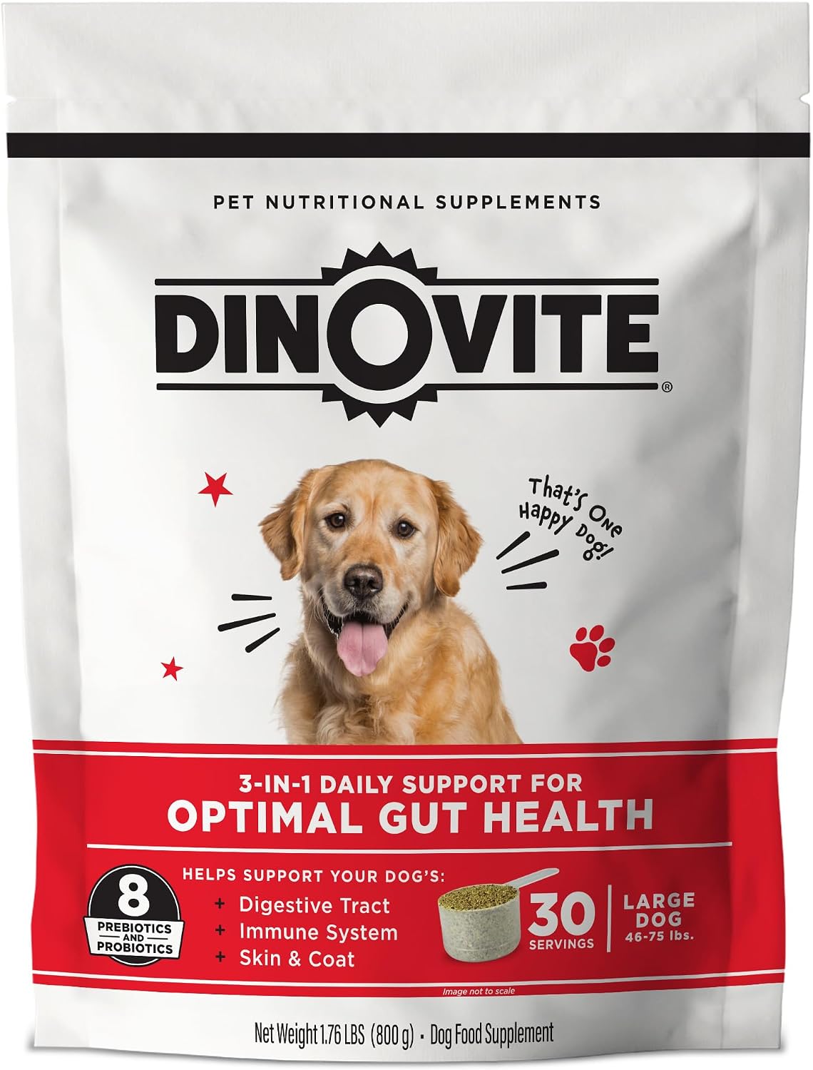 Dinovite Probiotics for Dogs, Probiotic Powder Food Topper for Large Dogs (over 20 kg), Daily Digestive Health & Skin Support with Omega-3s, 30 Servings - görsel 1