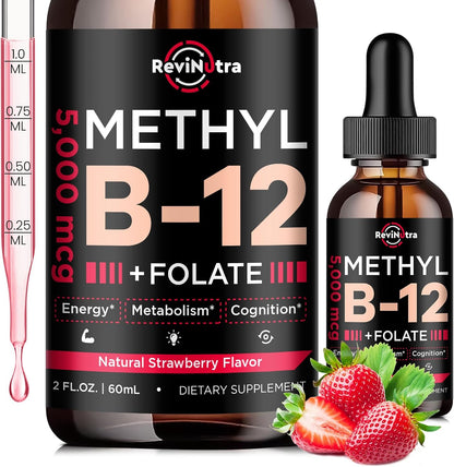 ReviNutra Vitamin B12 Liquid Drops - 5000 – Energy Production: B12 helps turn your food into fuel, so you feel – Image 1
