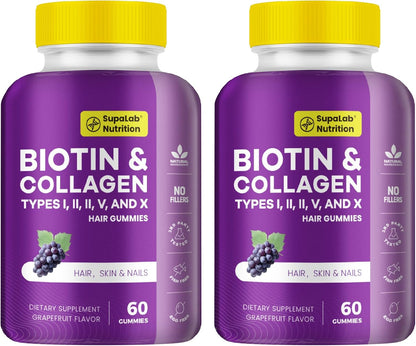 Biotin with Collagen Gummies for Skin, Hair, Nails, Joints & Bones Health – Grapefruit Flavour (180 Gummies)