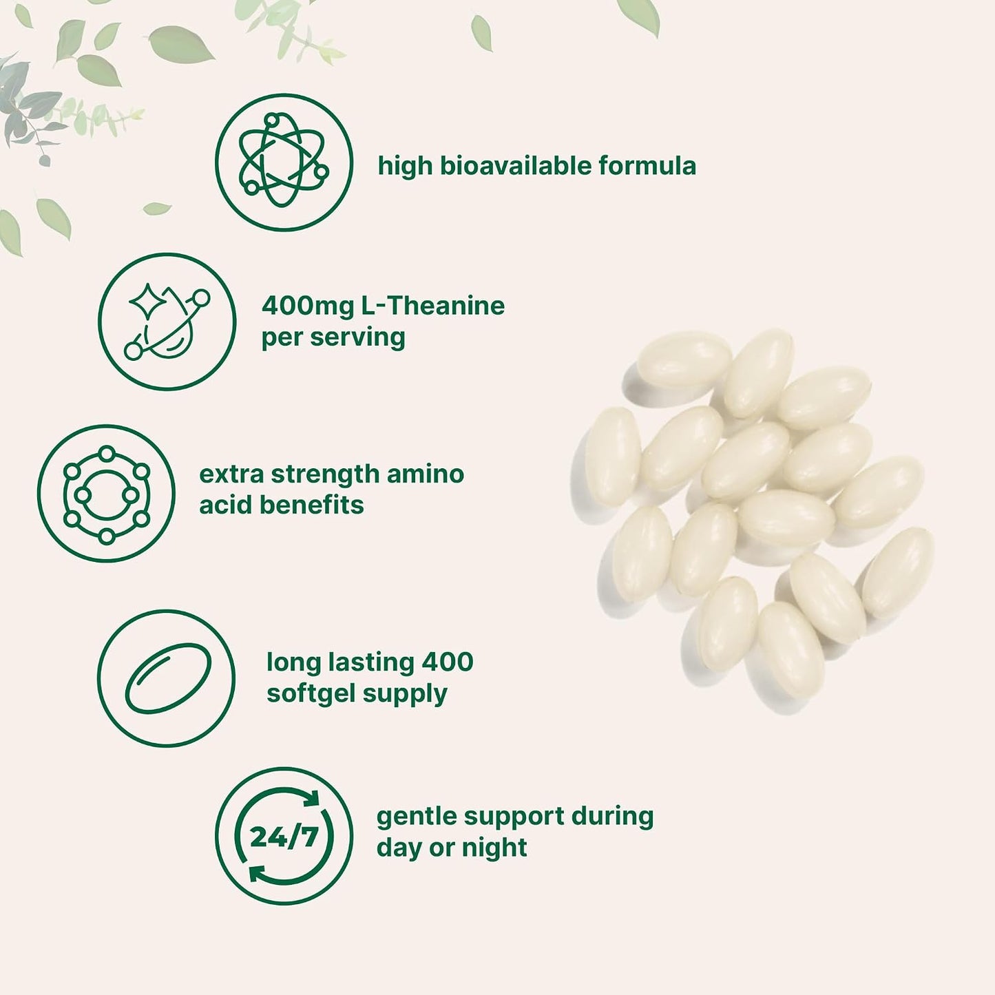 Micro Ingredients L-Theanine 400mg, 400 Soft-gels | Highly Bioavailable with Coconut Oil | Calm & Relaxation Support + Focus Supplement | Non-GM, Gluten Free - görsel 3