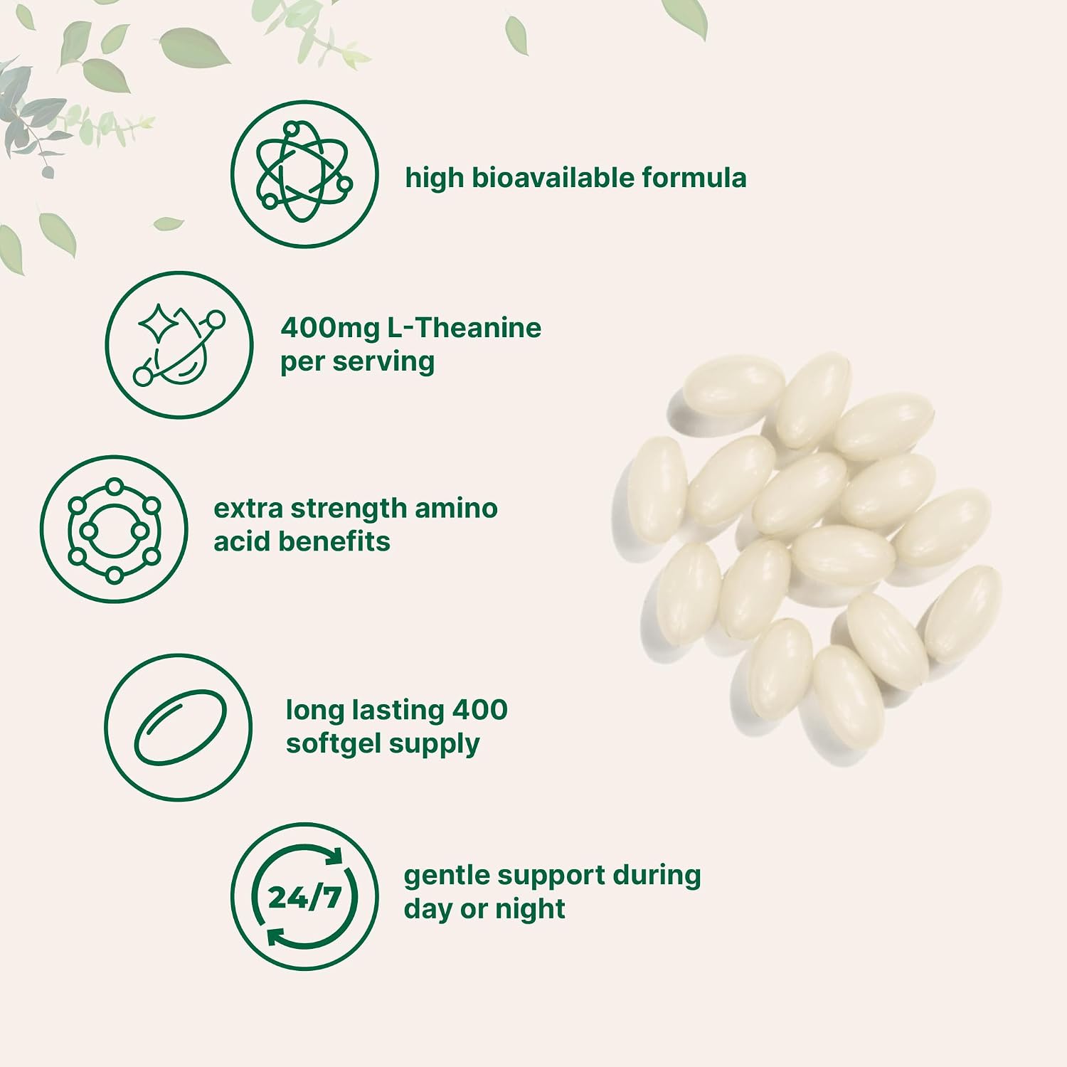 Micro Ingredients L-Theanine 400mg, 400 Soft-gels | Highly Bioavailable with Coconut Oil | Calm & Relaxation Support + Focus Supplement | Non-GM, Gluten Free - görsel 3