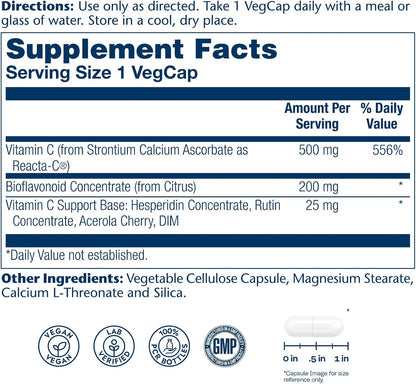 SOLARAY ReactaC Vitamin C 500mg - Patented 24-Hour Immune Support with Bioflavonoids and Rutin - Vegan, 180 Capsules