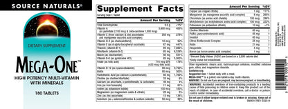 Source Naturals Mega-One Multi-Vitamin with Minerals – 180 Tablets