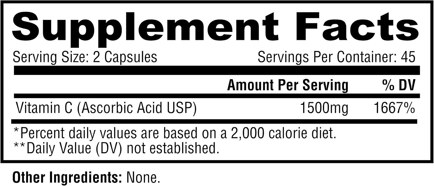Metabolic Nutrition Vitamin C, 1500mg, Pure Pharma Grade, High Absorption Ascorbic Acid Capsules (90 Caps) - görsel 3