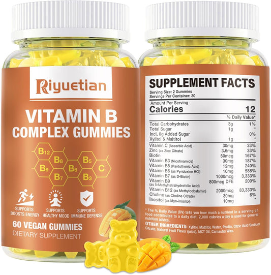 Riyuetian Vitamin B Complex Gummies with – Vitamin B1 (Thiamine): Helps turn carbs into energy and keeps nerves – Image 1
