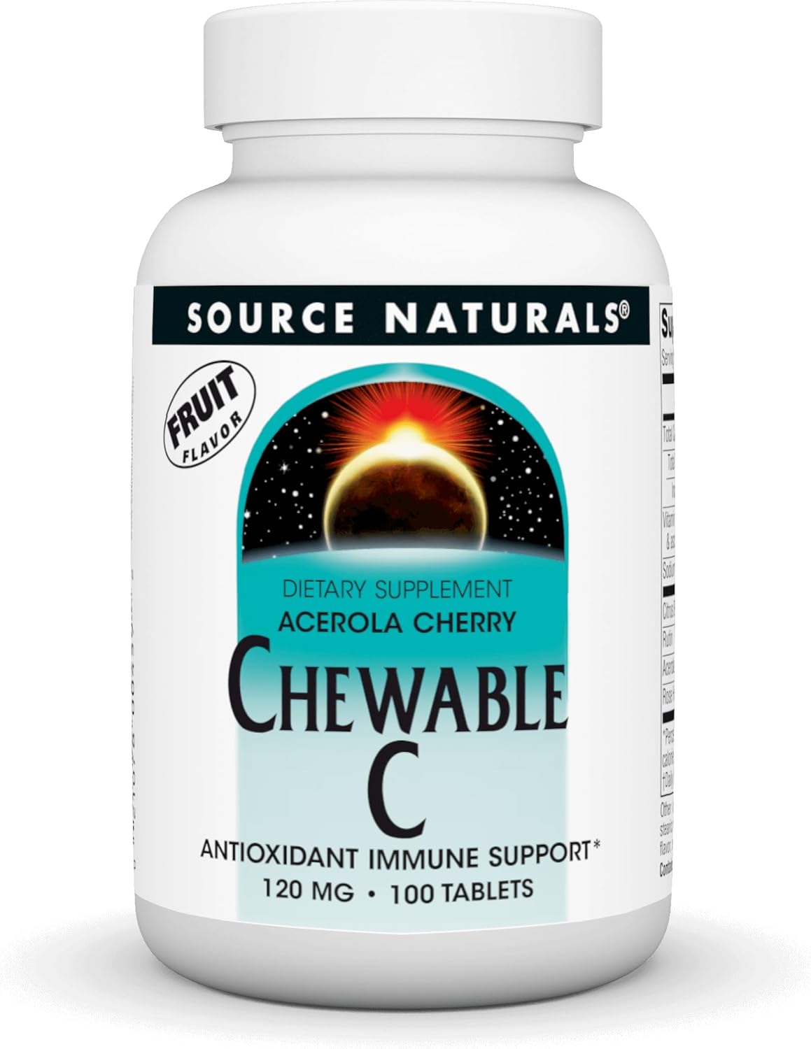 Source Naturals Chewable C, Acerola Cherry, Antioxidant Immune Support* - 120mg - 100 Fruit Flavoured Tablets - görsel 1