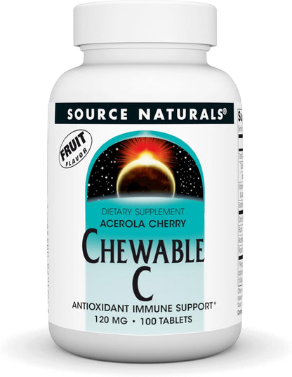 Source Naturals Chewable C, Acerola Cherry, Antioxidant Immune Support* - 120mg - 100 Fruit Flavoured Tablets