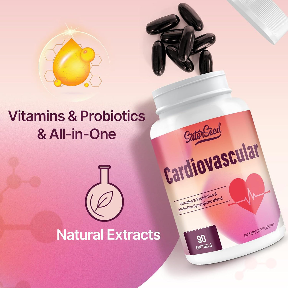 Cardiovascular Supplement 3000mg – Vitamins, Probiotics, Omega-3, and CoQ10 All-in-One Synergistic Blend for Adults – 90 – Image 3