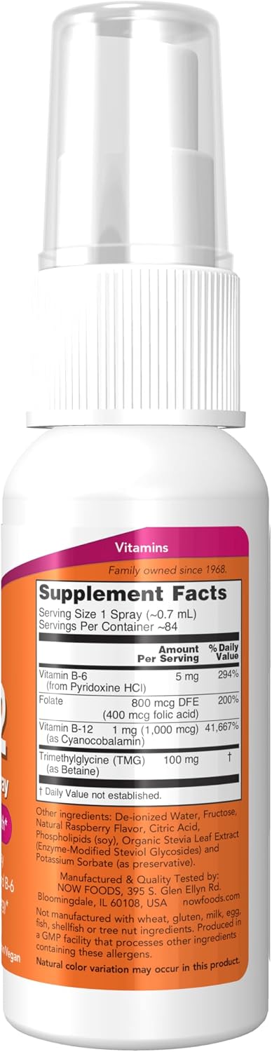 NOW Foods Vitamin B-12 Liposomal Spray with Folic Acid, TMG and B-6, 59 mL