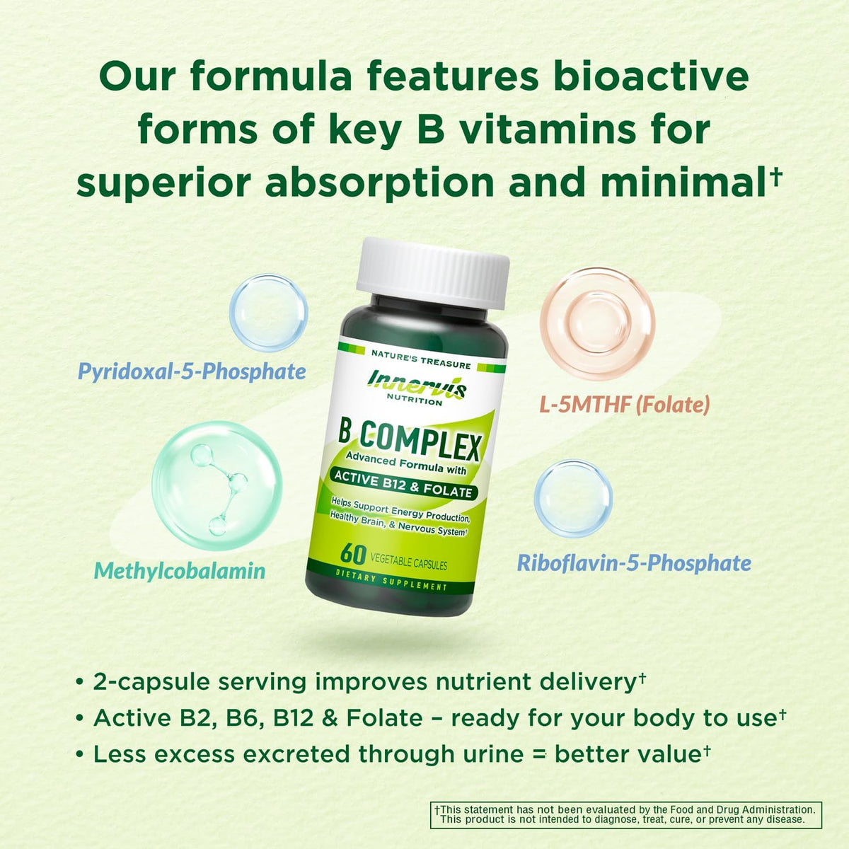 Bioactive B Complex with Active B12 & Folate – Supports Energy, Brain & Nerve Health, 60 Vegan Capsules – Image 4