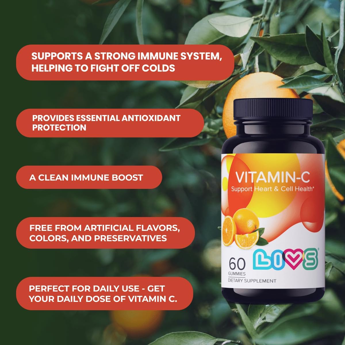 LIVS Vitamin C 250mg Gummies – Immune Support, Vegan, Non-GM, Gluten free – 60 Gummies - görsel 4