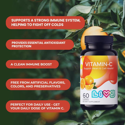 LIVS Vitamin C 250mg Gummies – Immune Support, Vegan, Non-GM, Gluten free – 60 Gummies
