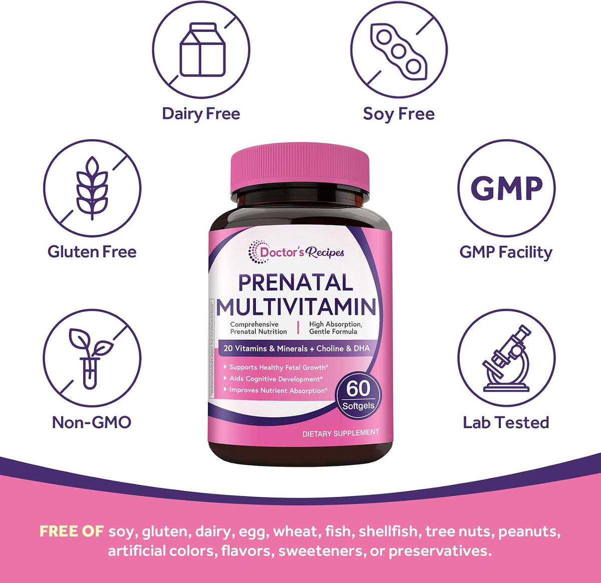 Doctor's Recipes Prenatal Multivitamin with – Vitamin D3 & K2 (MK-7) : These fat-soluble vitamins support bone – Image 5