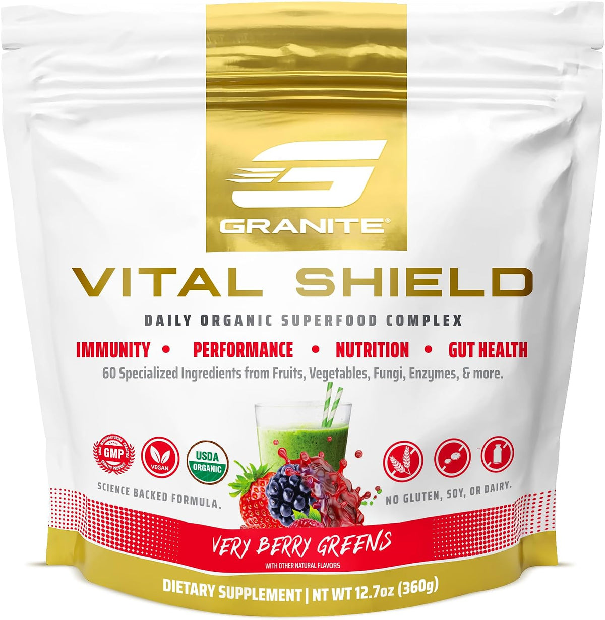 Granite Nutrition Vital Shield - USDA Organic Superfood Greens with Mushrooms & Tart Cherry for Energy, Immunity and Gut – Image 1