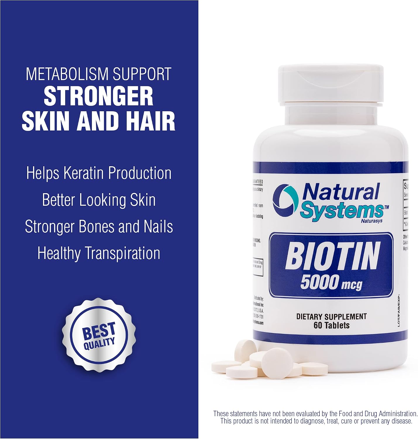 Biotin 60 Tablets 5000 mcg by Natural Systems - görsel 8