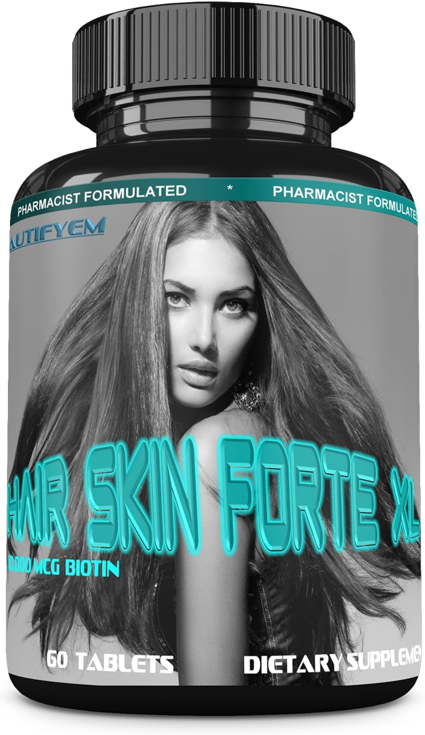 Hair Skin Forte XL Hair & Skin Growth Complex 10,000 mcg Biotin + Collagen Peptides - 60 Tablets - görsel 1