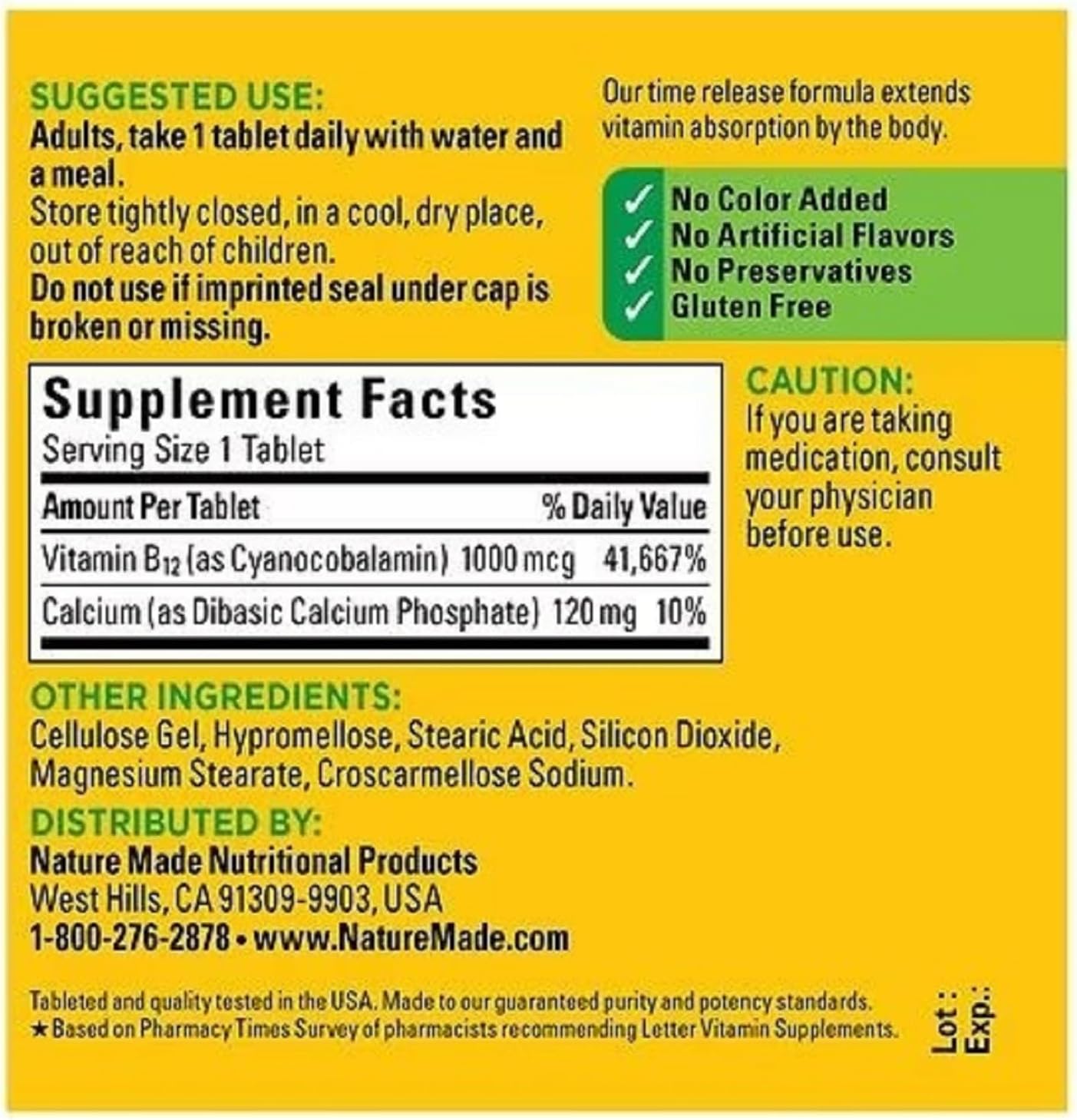 Nature Made Vitamin B12 1000 mcg Time Release Tablets, 75 Tablets - görsel 2