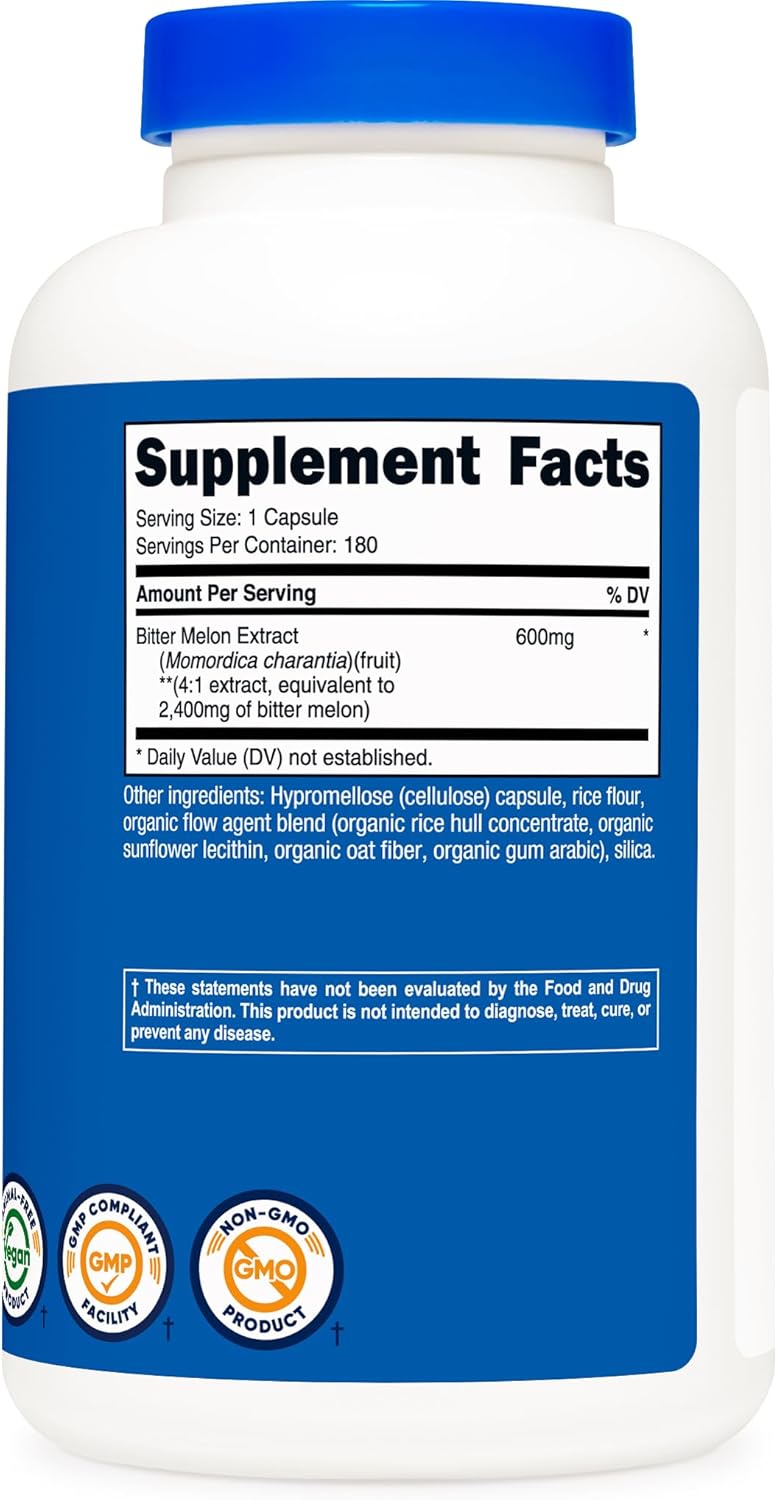 Nutricost Bitter Melon 600mg, 180 Capsules (2 Bottles) - görsel 5