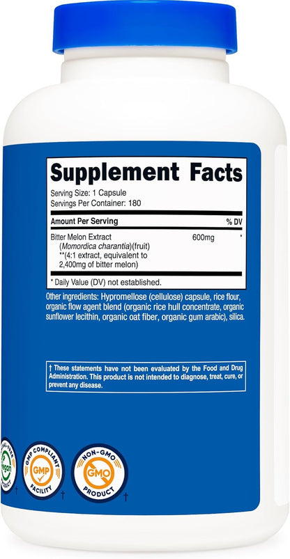 Nutricost Bitter Melon 600mg, 180 Capsules (2 Bottles)