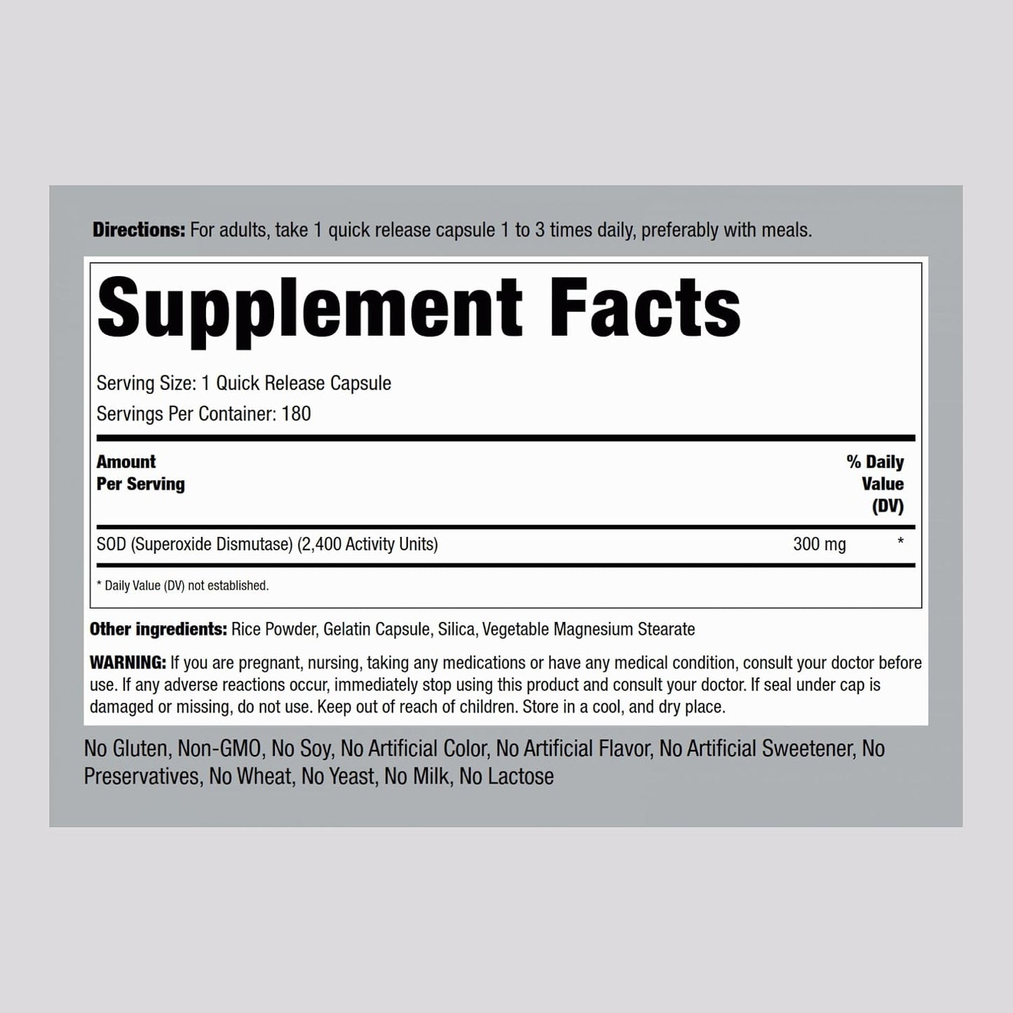 Piping Rock Superoxide Dismutase 300 mg | 180 Capsules - görsel 2