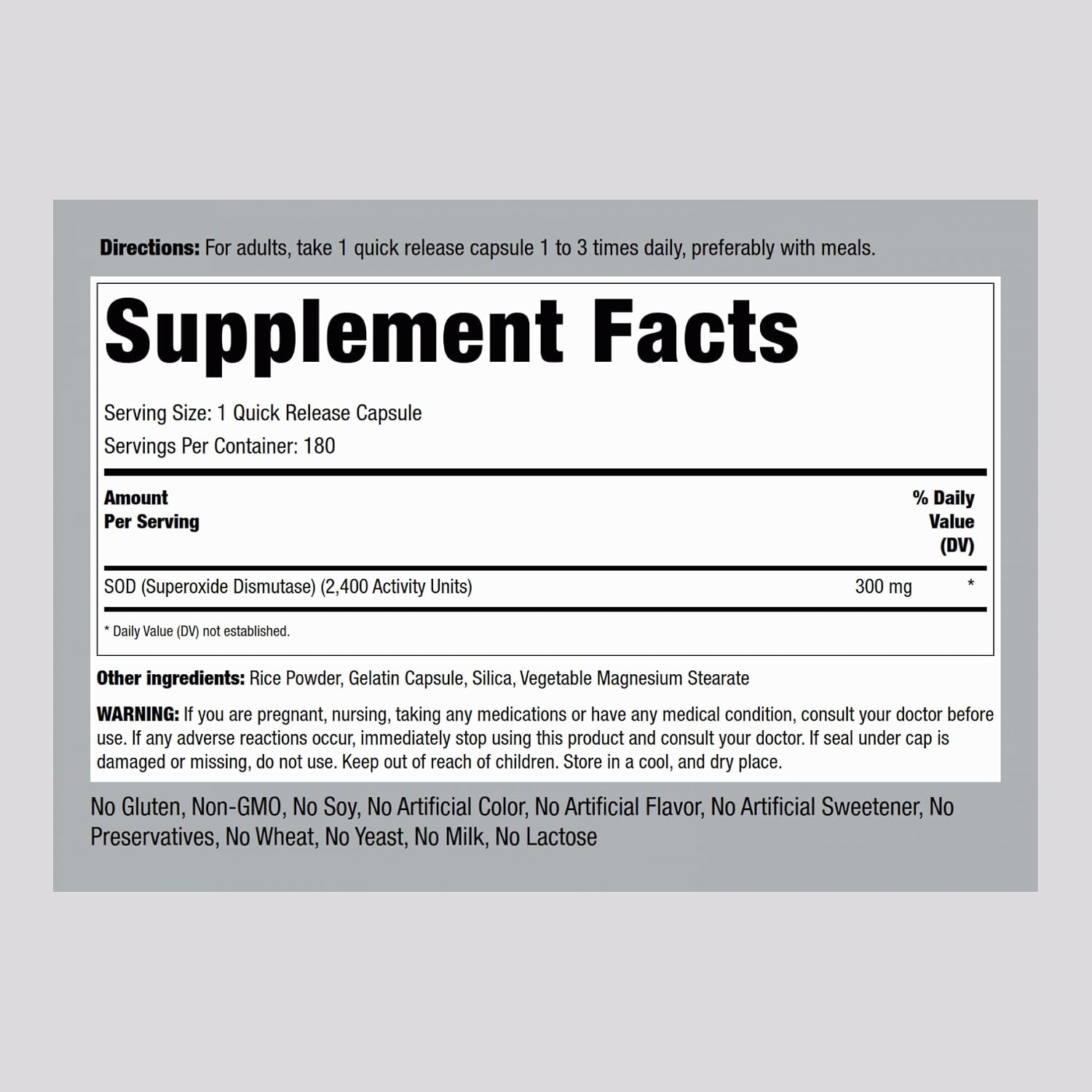 Piping Rock Superoxide Dismutase 300 mg | 180 Capsules - görsel 2