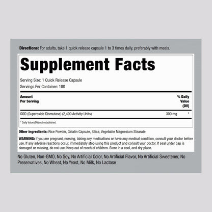Piping Rock Superoxide Dismutase 300 mg | 180 Capsules