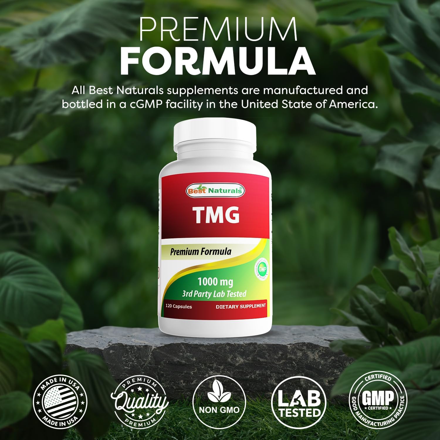 Best Naturals TMG (Trimethylglycine) Betaine Anhydrous 1000 mg - 120 Capsules (3-Pack) - görsel 5