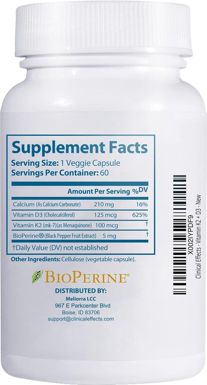 Clinical Effects Vitamin K2 + D3 with Bioperine Black Pepper Extract - 3 Pack