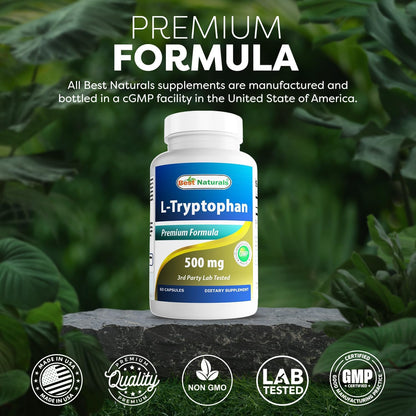 Best Naturals L-Tryptophan 500 mg - 60 Capsules (Pack of 3)