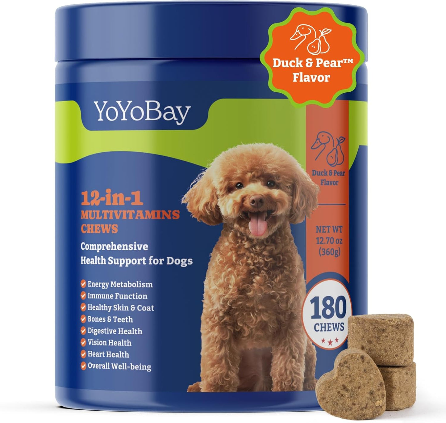 YoYoBay Fish Oil Chews for Dogs & Cats, Omega 3 Fish Oil for Dogs - Rich in Omega 3, 6, and 9 with Flaxseed Oil, EPA & DHA - 180 Soft Chews, Duck & Pear Flavour - görsel 9