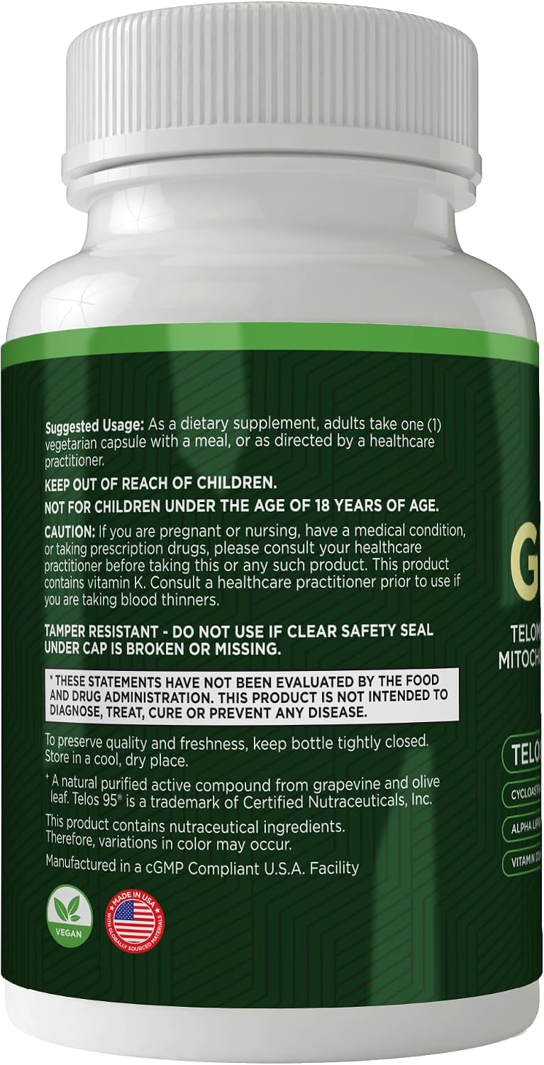 Genesis Telomere Length Supplement – Telos95® Astragalus Extract with CoQ10, D3, K2, ALA & Grape Seed | 30 Vegan Capsules – Image 8