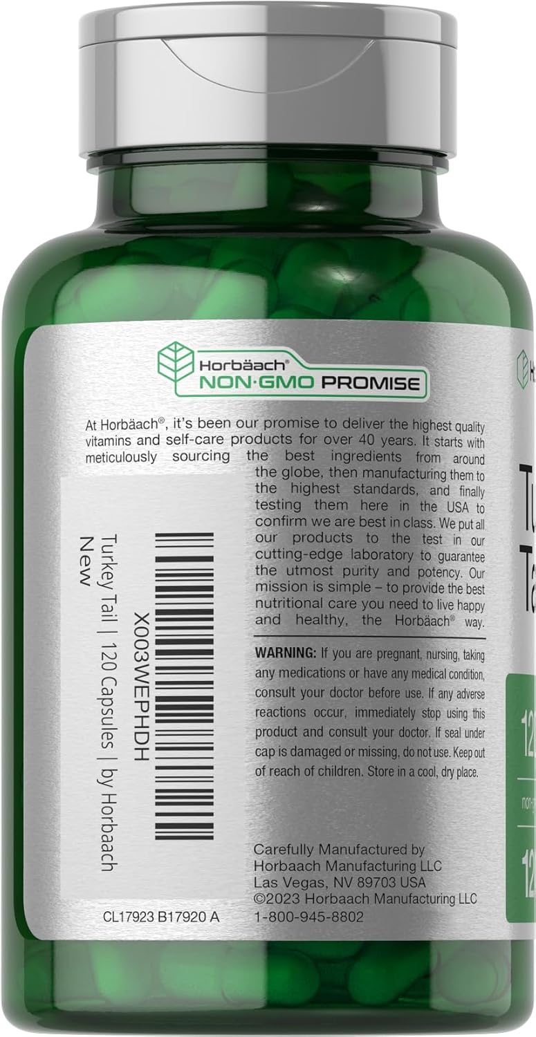 Horbäach Turkey Tail Mushroom Capsules | 120 Capsules | Non-GM and Gluten free Extract - görsel 3