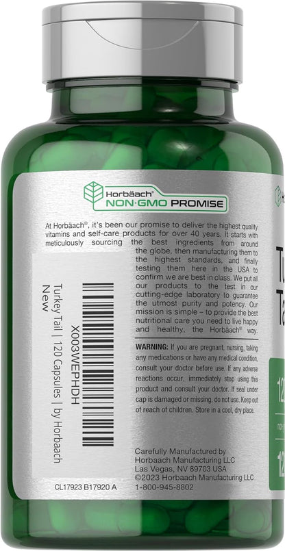 Horbäach Turkey Tail Mushroom Capsules | 120 Capsules | Non-GM and Gluten free Extract